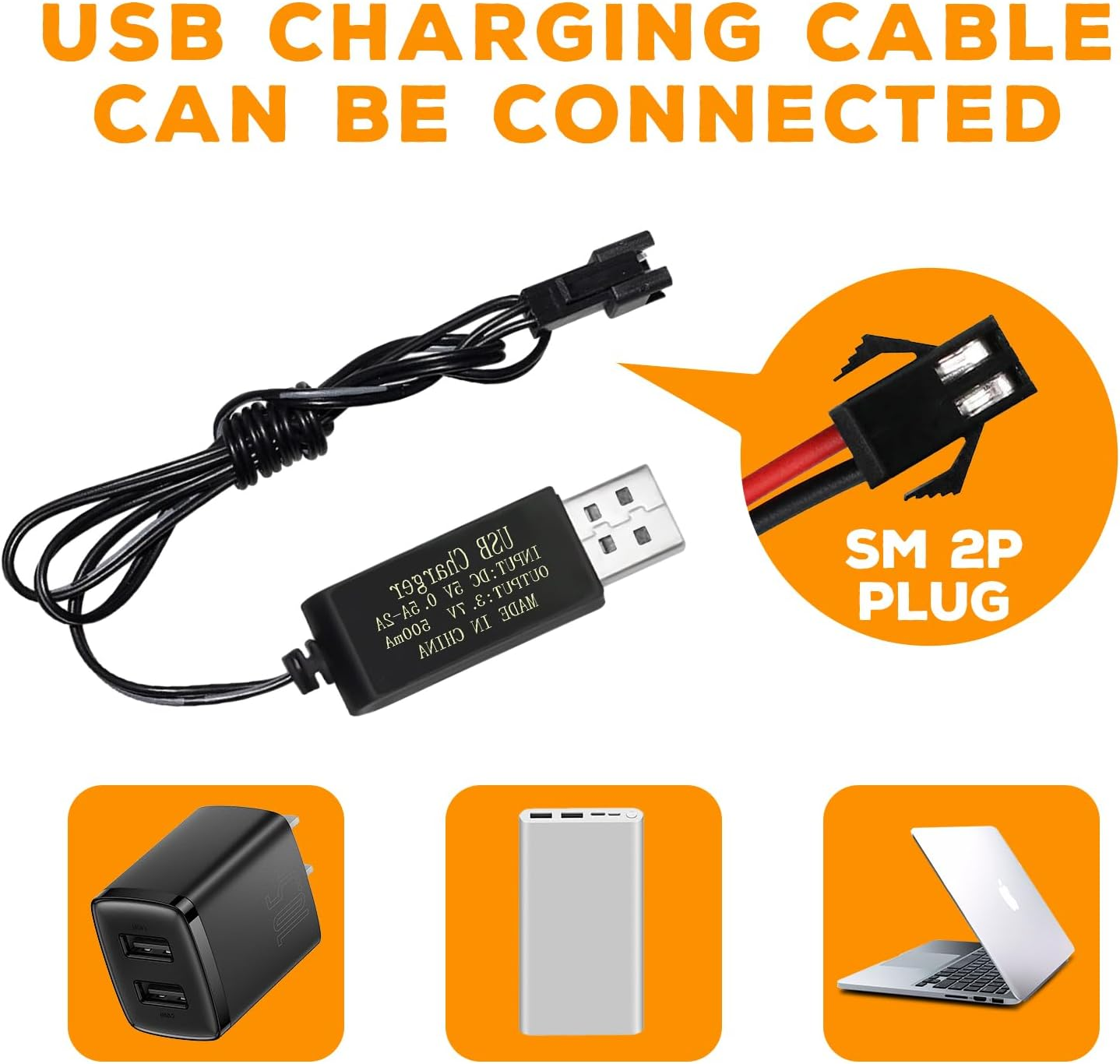 Fytoo 2PCS 3.7V 3000Mah Li Ion Battery with SM-2P Plug and USB Charging Cable Suitable for DE42 DE44 DE45 DE68 RC Remote Control Drifting Car Truck Off-Road Racing Car image number 3