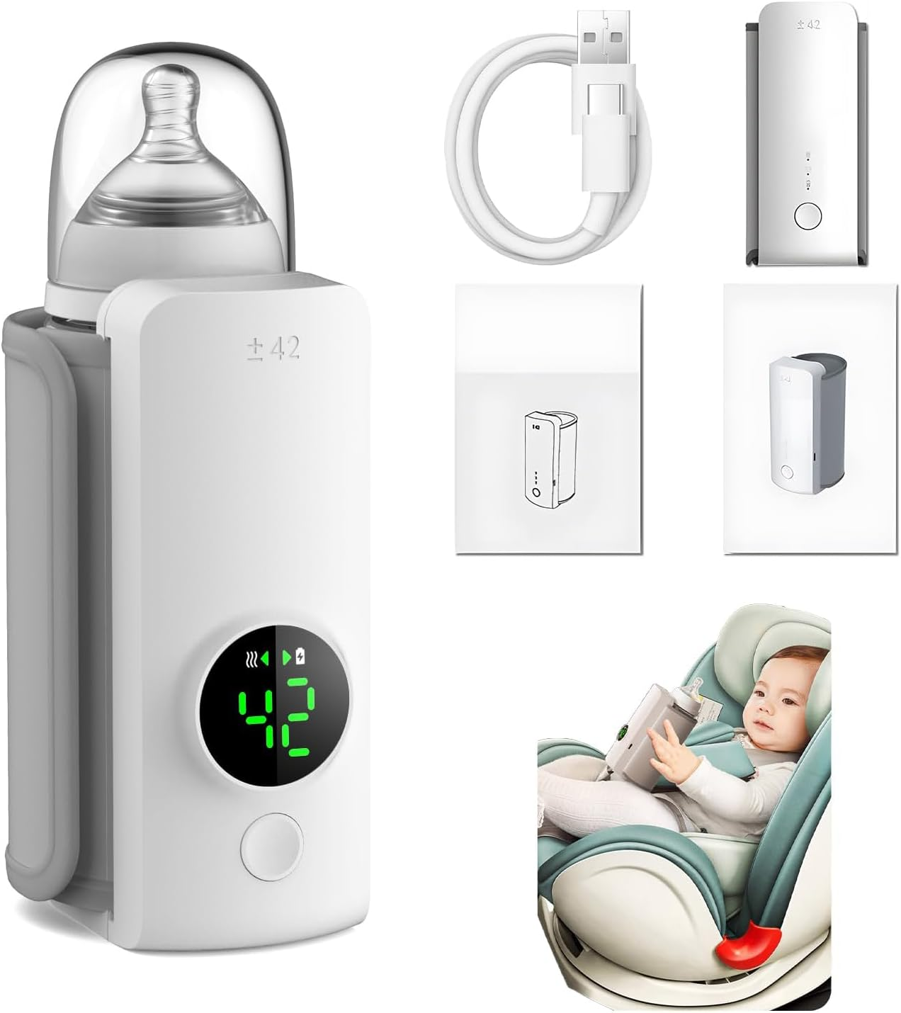 Portable Bottle Warmer, 6000Mah Infant Bottle Warmer for Travel, Portable Baby Bottle Warmer,Fast Heating and 48H Warm image number 3