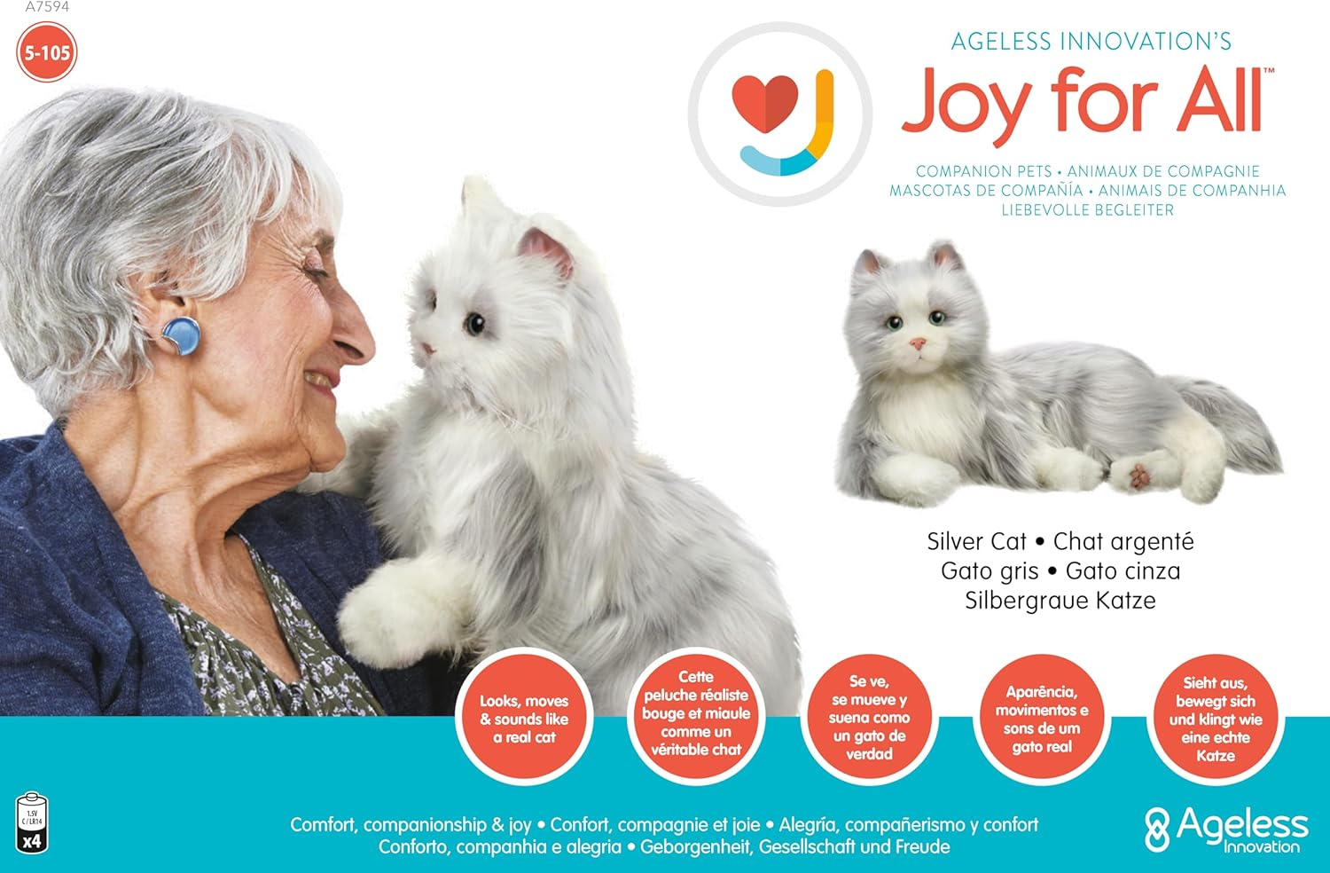Joy for All - Silver with Mitts - Interactive Plush Pet for the Elderly image number 2