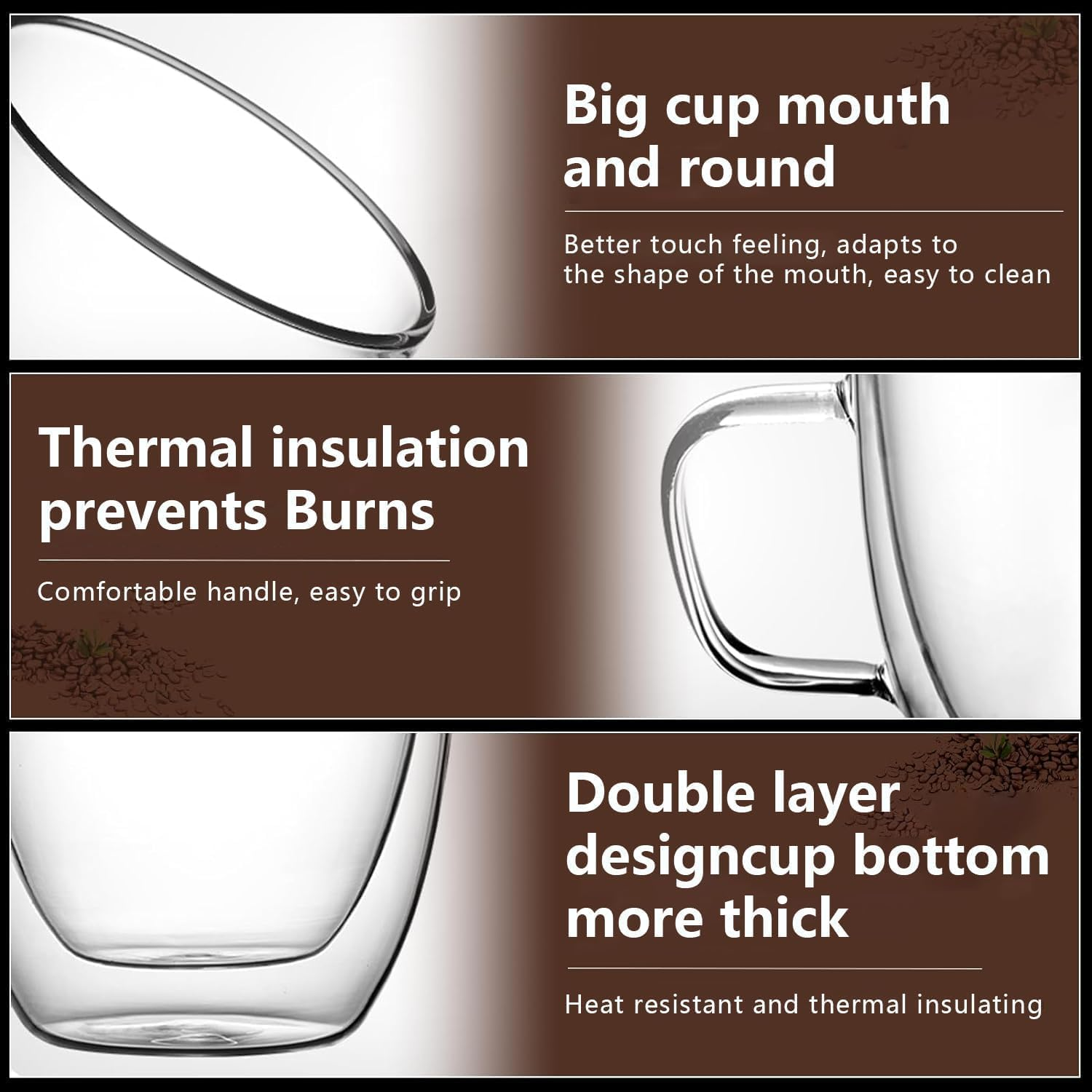 4 Pack Glass Coffee Mugs 350Ml Double Wall Insulated Mug Set with Handle,Clear Glass Espresso Mugs Latte Cups for Cappucchino Espresso Tea Coffee