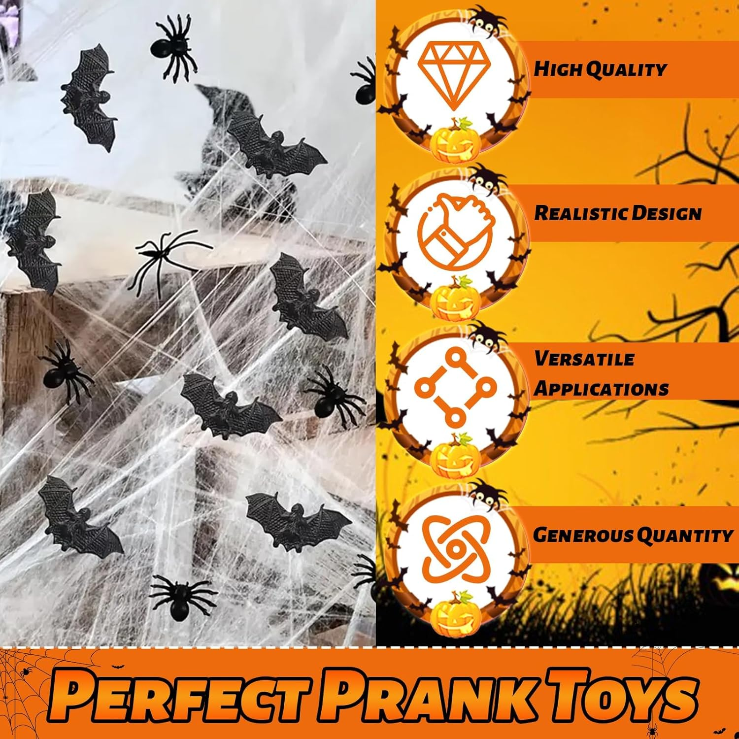 Halloween Spider, 200 Pcs Mini Spiders Bats Halloween Decorations, Vivid Plastic Fake Spider for Funny Prank Halloween Party Supplies, Fools Day Decoration image number 2