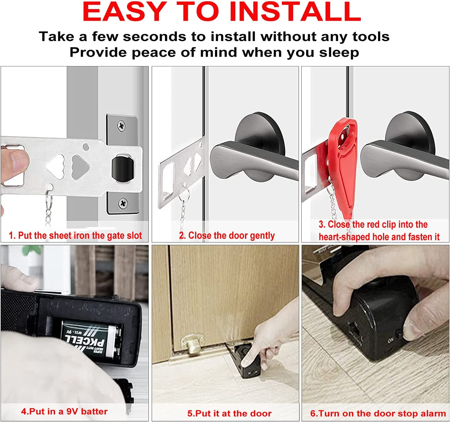 MBBEST Portable Door Lock & Door Stop Alarm,Dual Protection Security Door Kit,Door ​Security Devices Pocket Door Stopper Self Defensey Tools for Hotel Travel Home Apartment House image number 5