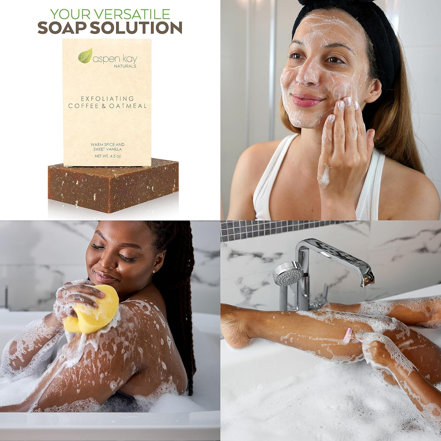 Aspen Kay Naturals Coffee & Oatmeal Exfoliating Soap, Natural and Organic Ingredients. a Wonderful Exfoliating Body Soap, for Men & Women. GMO Free. 4.5 Oz Bar