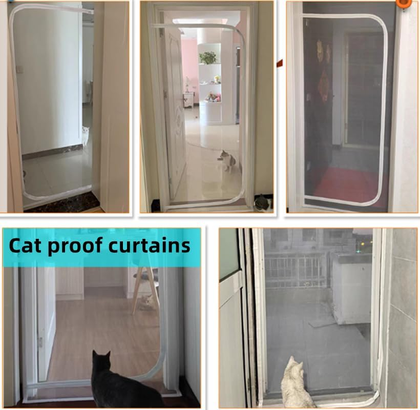 Cat Net for Balcony with Zip, Pet Screen Door, Prevent Cats from Running, Cat Mesh Door Screen for Living Room, Bedroom, Kitchen, 90 X 210 Cm (White-90 X 210 CM-A) image number 1