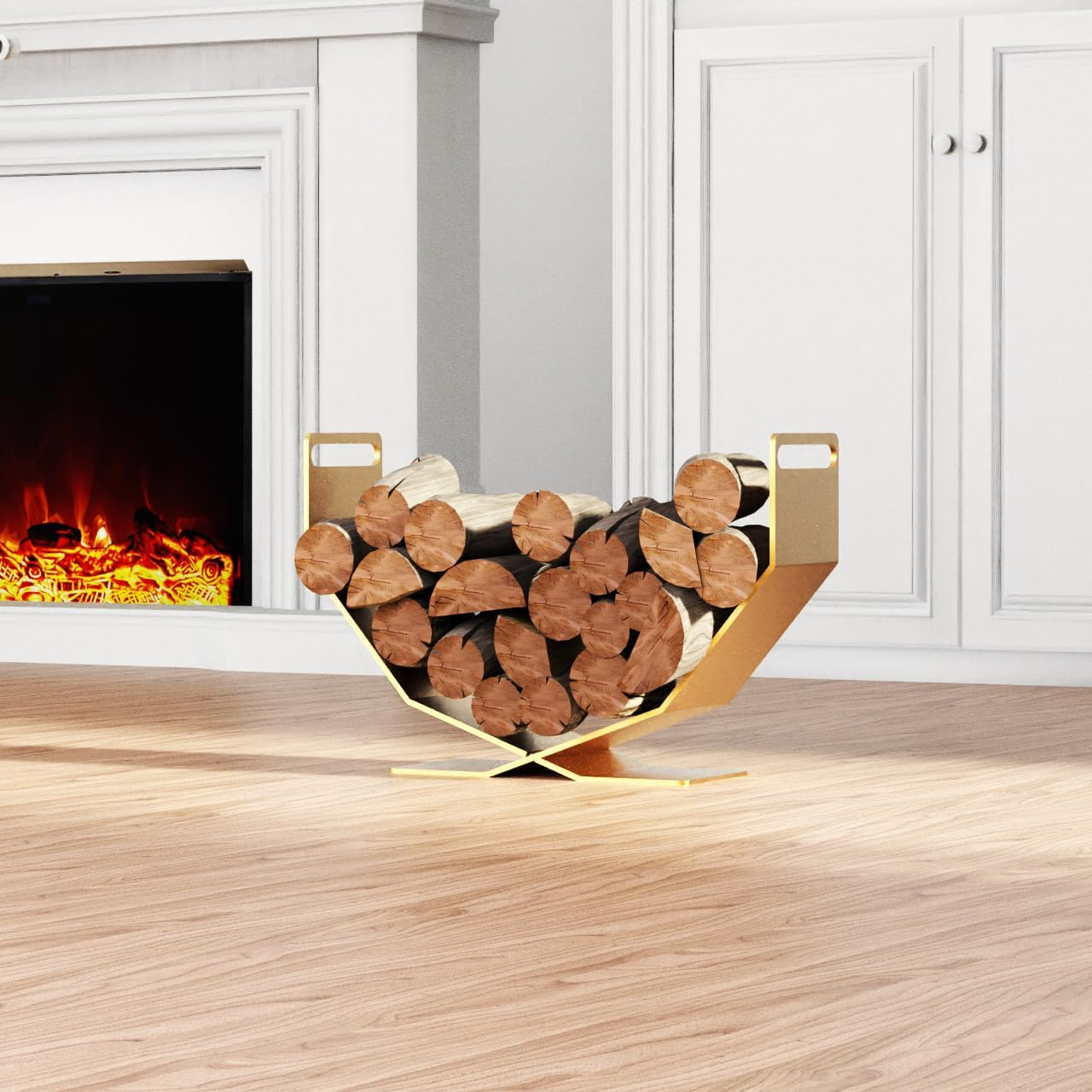 BRENNHOLZ Firewood Rack,17.72 Inches Decorative Heavy Duty Firewood Storage Rack Wood Holder for Outdoor Indoor (Gold) image number 3