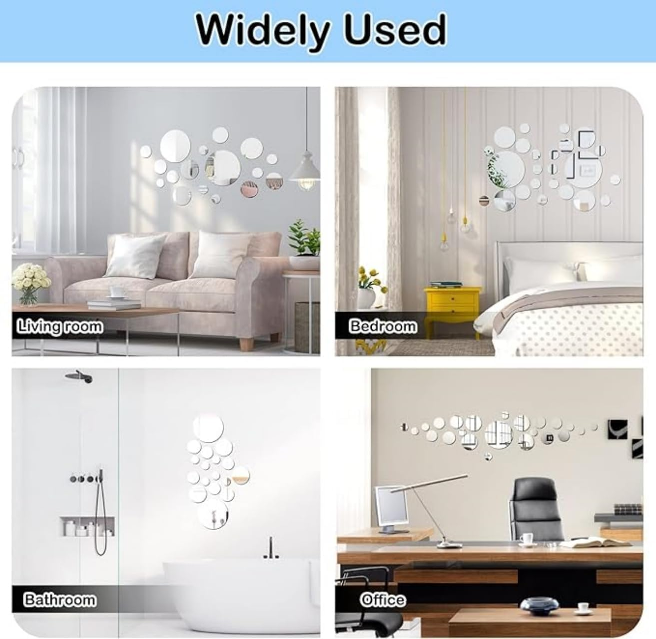 26 Pcs Acrylic Mirror Wall Stickers, Removable Wall Decal Mirror Set, Bathroom Wall Sticker Art, for DIY Circle Ceiling Mirrors for Bedroom, Home, Living Room, Sofa TV Background Decor image number 1