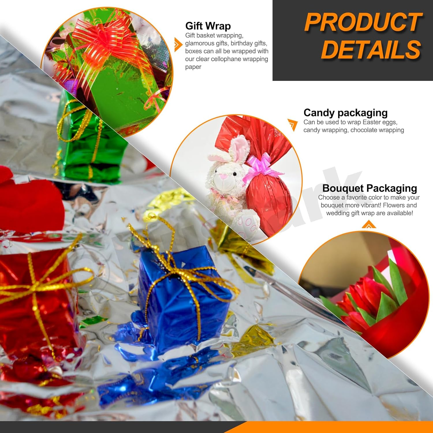 Rustark 1 Roll 40Cmx30M / 15.7Inx100Ft Black Cellophane Wrap Roll Thick Cellophane Transparent Cello Wrapping Paper Colored Cellophane Wrap for Gift Wrapping Craft Flower Bouquet Baskets Decoration image number 2