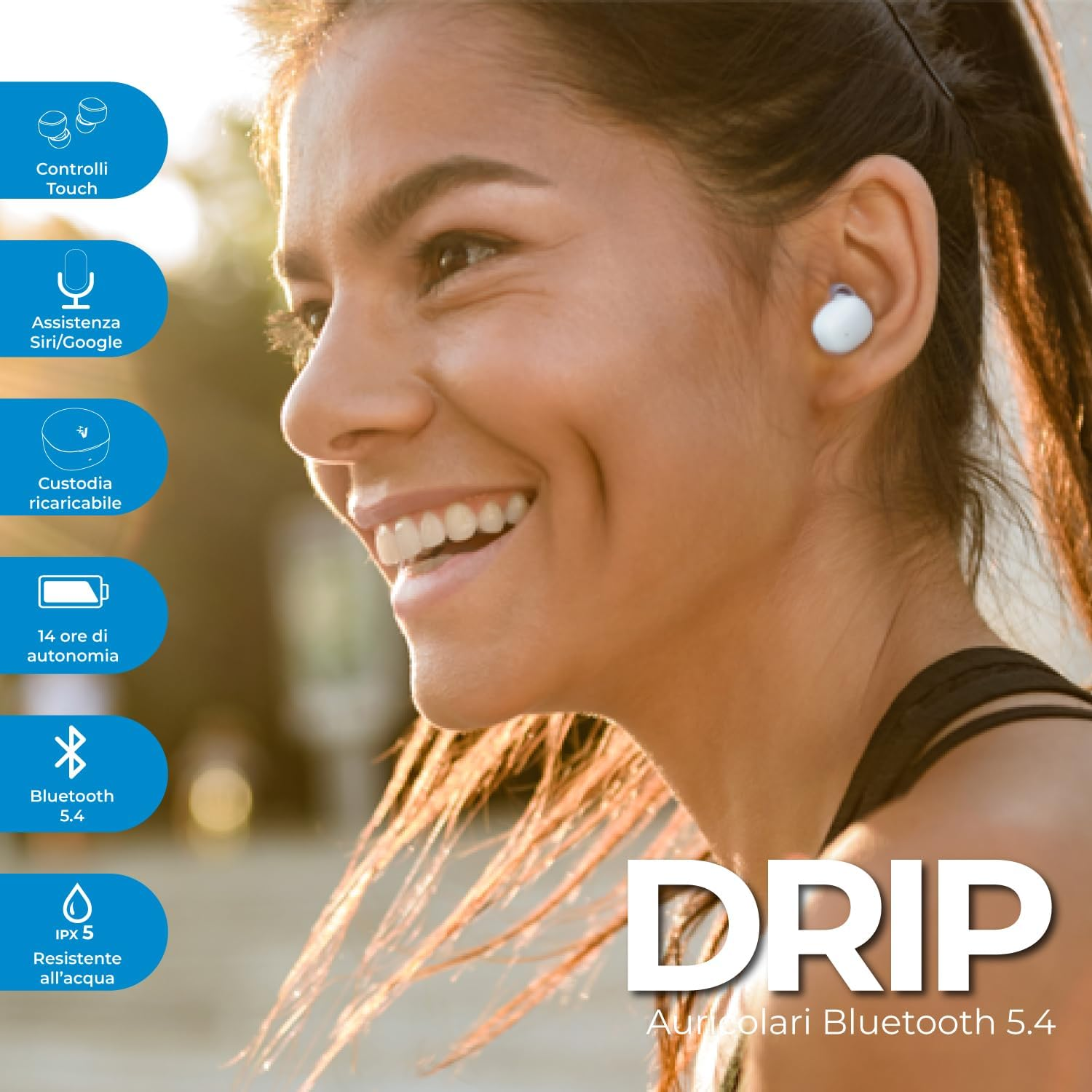 Vultech DRIP Bluetooth 5.4 Headphones, Wireless In-Ear Headphones with Microphone, 14 Hours Total, Touch Control, USB-C Charging, Siri/Google Voice Assistant, Balanced Sound, Android/Ios, White image number 2