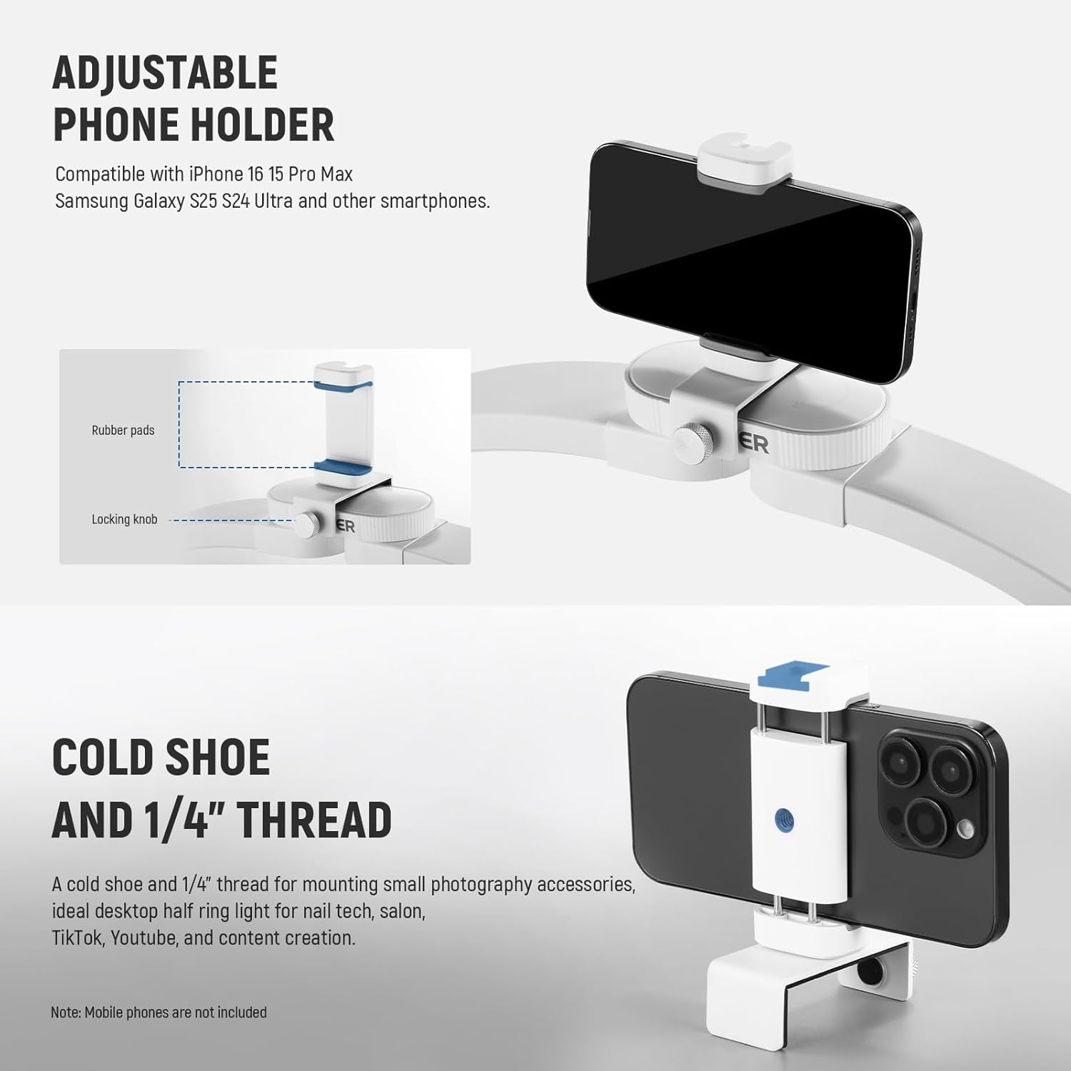 NEEWER BASICS HM01-D 29" Arc Lamp,40W Foldable LED Half Moon Table Nail Tech Light for Desk 3000K-6500K 3400Lux/0.5M CRI95 USB Charging Phone Holder for Manicure Makeup Beauty Tattoo Overhead Shooting