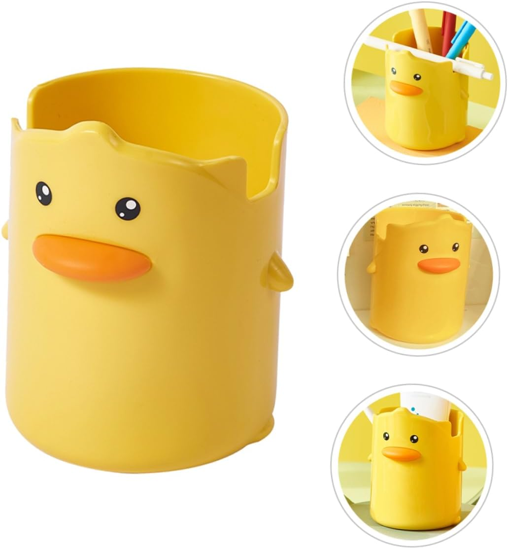 NAMOARLY Multi-Function Cartoon Yellow Duck Pen Holder Pencil Bucket Desktop Organizer Makeup Brush Storage for Students Office Table Accessories