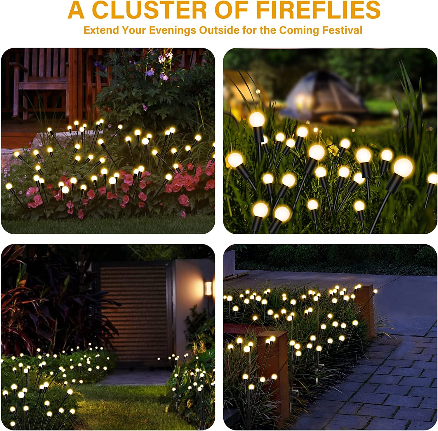 4 Pack Solar Garden Lights, New Upgraded 8 LED Firefly Waterproof Solar Powered High Flexibility Swaying Outdoor Lights for Pathway Yard Walkway Patio Decoration, Warm White