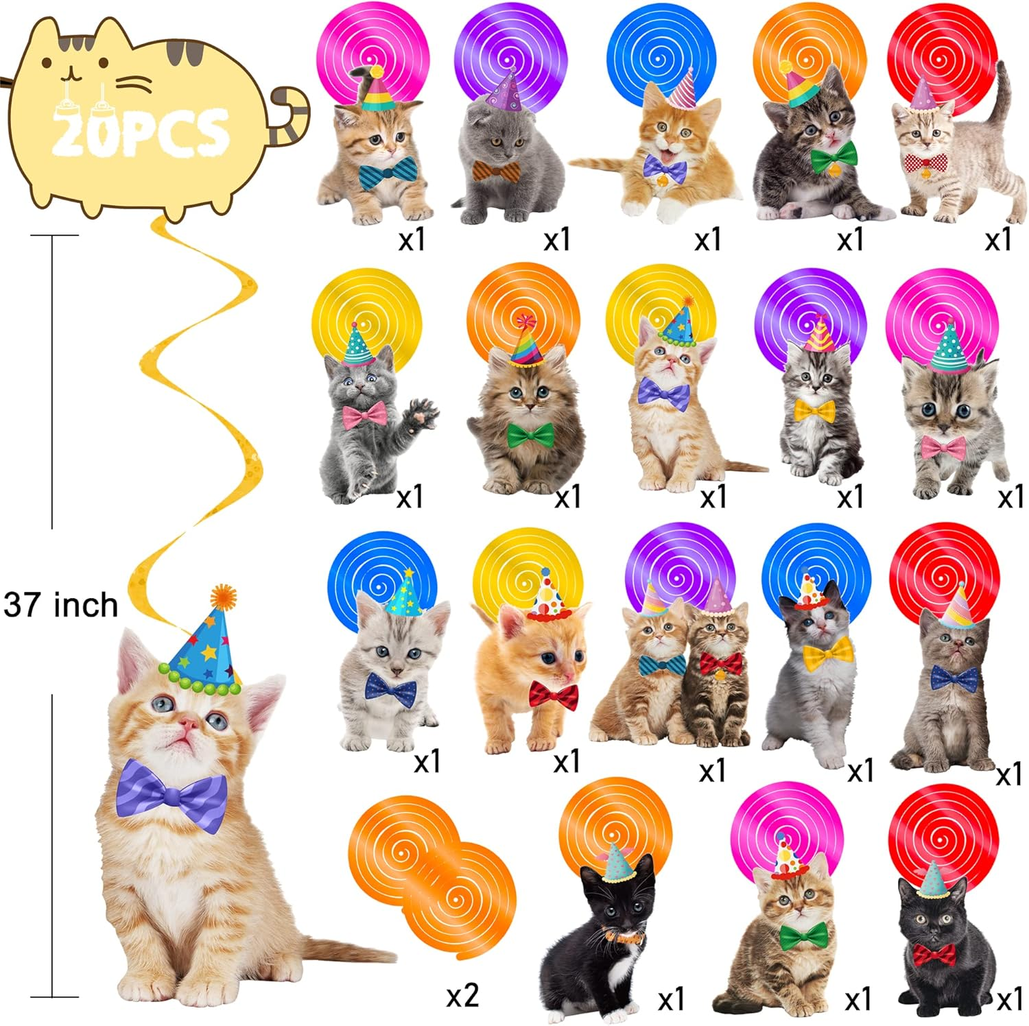 20Pcs Cat Hanging Swirls Decorations Cat Kitten Birthday Party Decorations Baby Cat Swirl Decorations for Cat Lover Kids Pet Cat Theme Birthday Party Pet Adoption Party Supplies image number 3