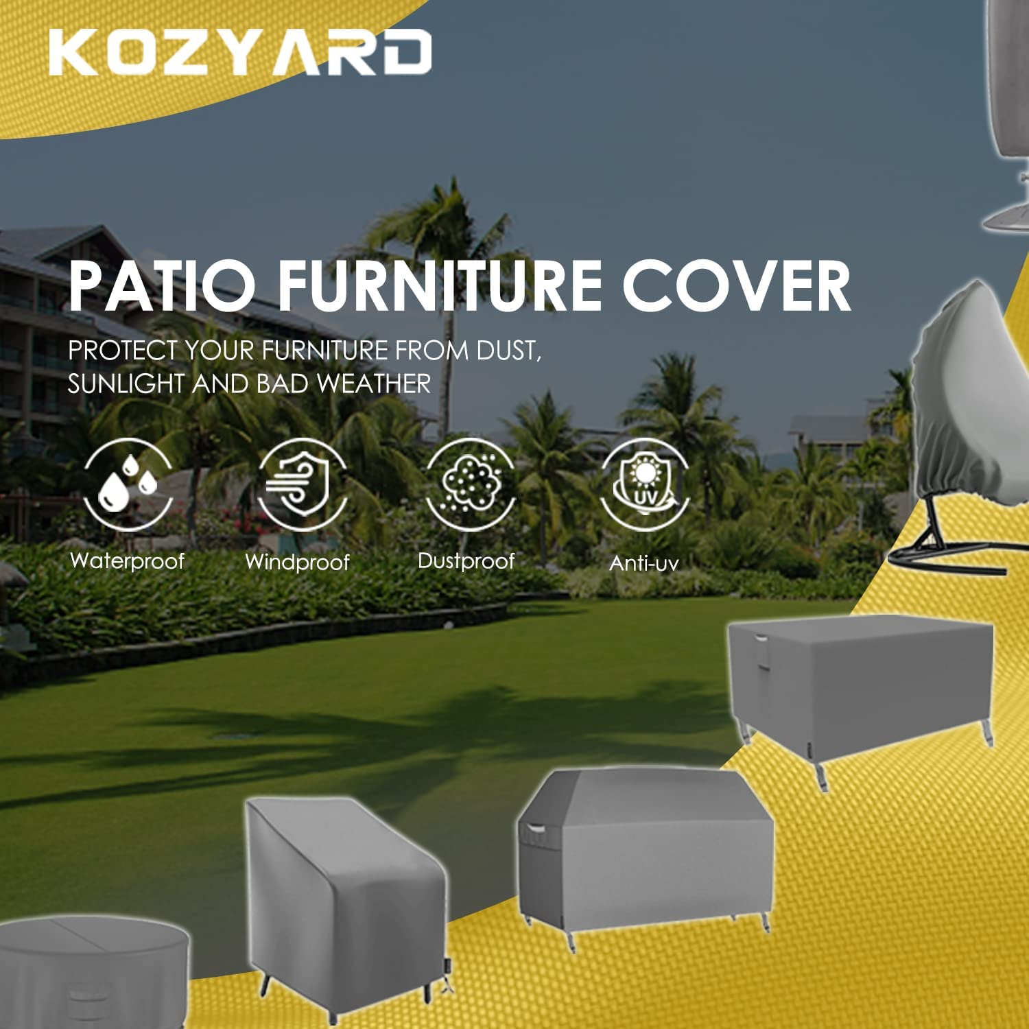 KOZYARD Outdoor Patio Furniture Cover 180 X 140 X 75Cm Rectangular Table Chair Cover 420D Oxford Fabrics Waterproof UV Resistance Lounge Deep Seat All Weather Protection Garden Chairs Cover (Grey) image number 2