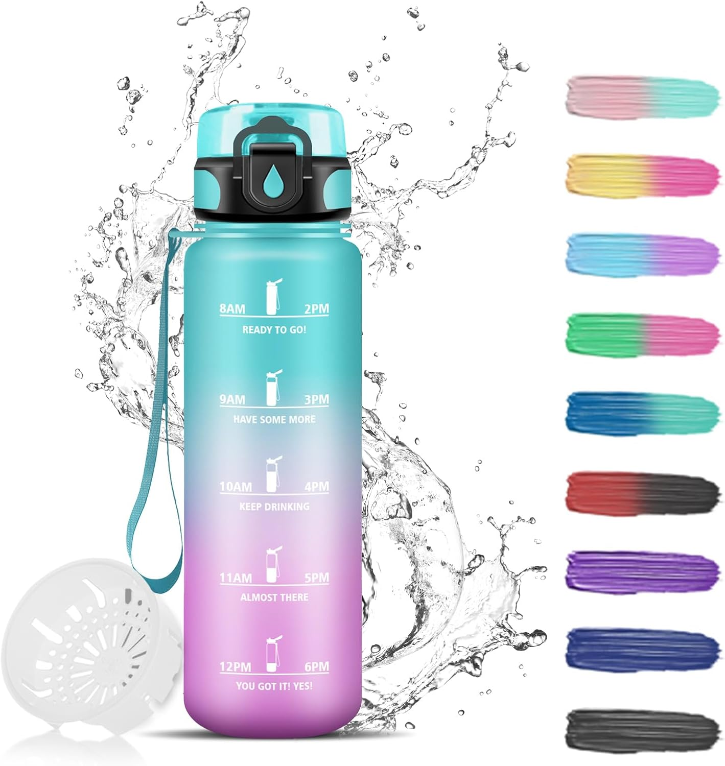Children'S Water Bottle with Filter, Sports Water Bottle 500 Ml with Motivational Slogan, Leak-Proof Drinking Bottle, Can Be Carried, for School, Yoga, Outdoor, Hiking, Running, Green/Pink image number 1
