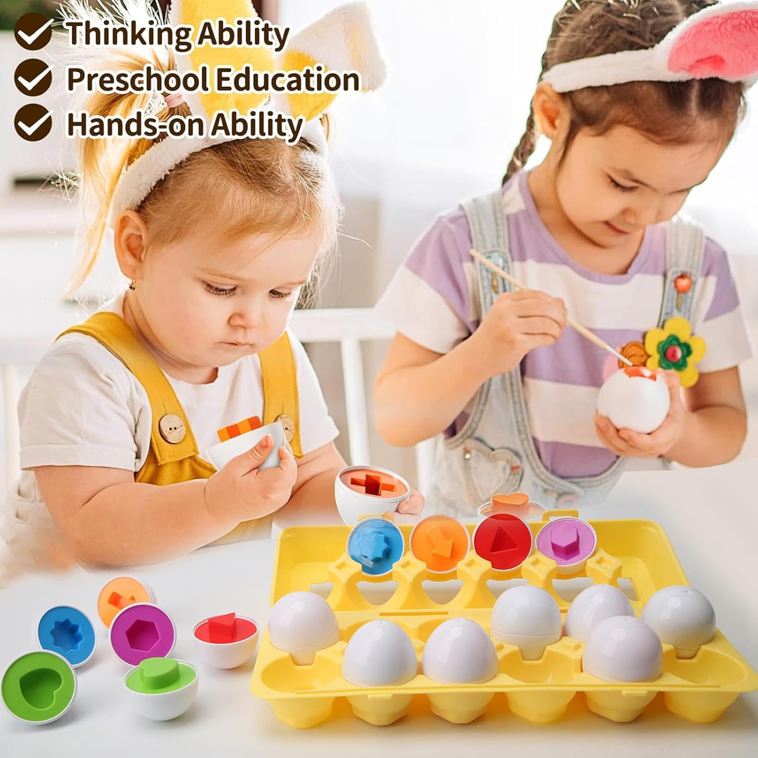 12 Pcs Matching Eggs Set &ndash; Montessori Color & Shape Recognition Puzzle, Educational Fine Motor Toy for Toddlers, Baby & Kids, Easter Travel Game image number 2