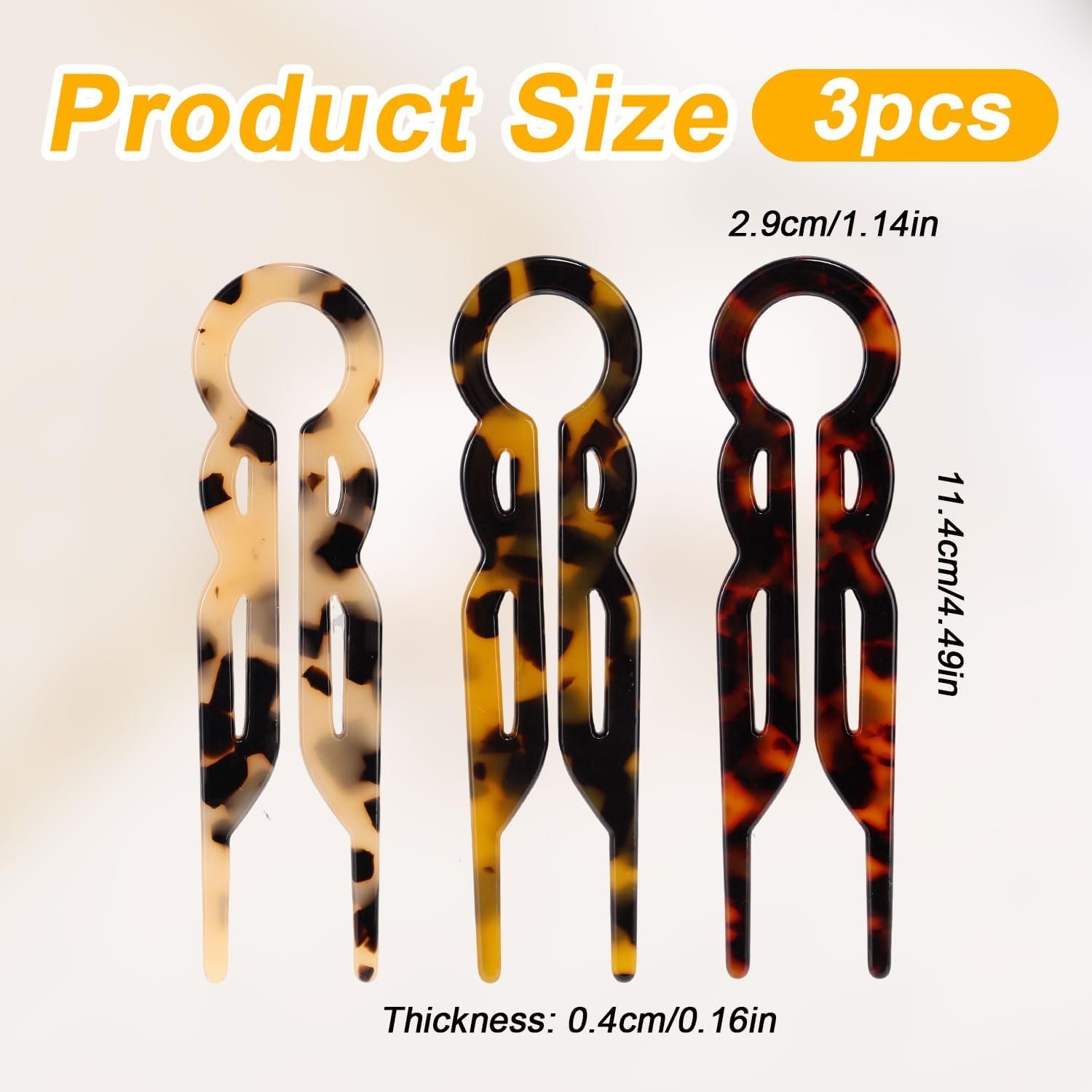 BOXOB 3Pcs French Hair Pin, U-Shaped Magic Acetate Hair Pin French Sticks for Women Buns Thick Fine Long Curls Styling Accessories (3 Colors) image number 4