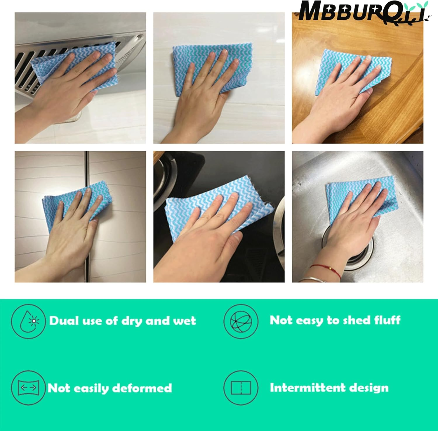 Disposable Cleaning Cloths, Handy Perforated Reusable J Cloth,Ideal for Everyday Use,20 X 30Cm,Total 200 Count (Two Blue) image number 5