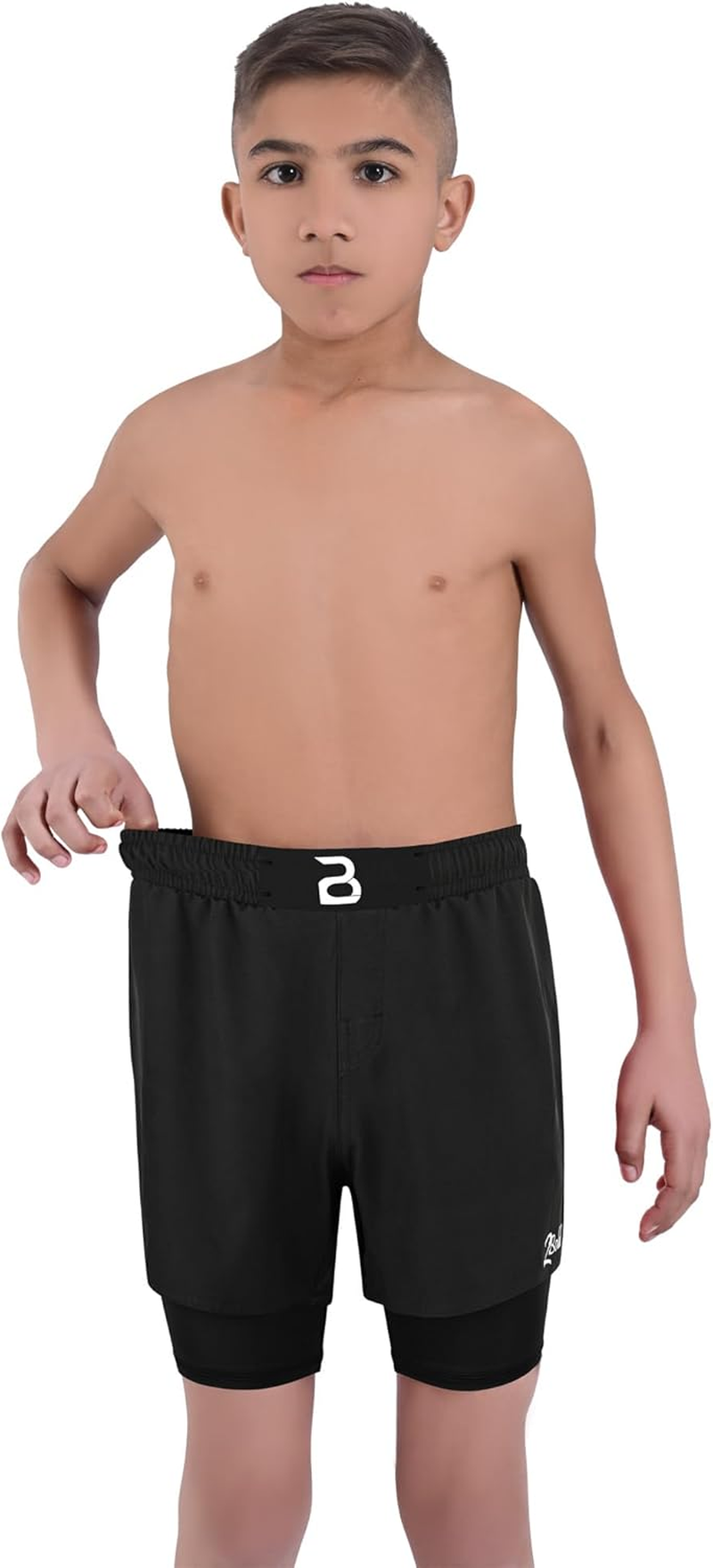 2BOLD MMA Kid&rsquo;S 2 in 1 Board Shorts BJJ Built in Compression Lining Athletic Gym Boxing Jiu-Jitsu No-Gi Grappling Shorts image number 3