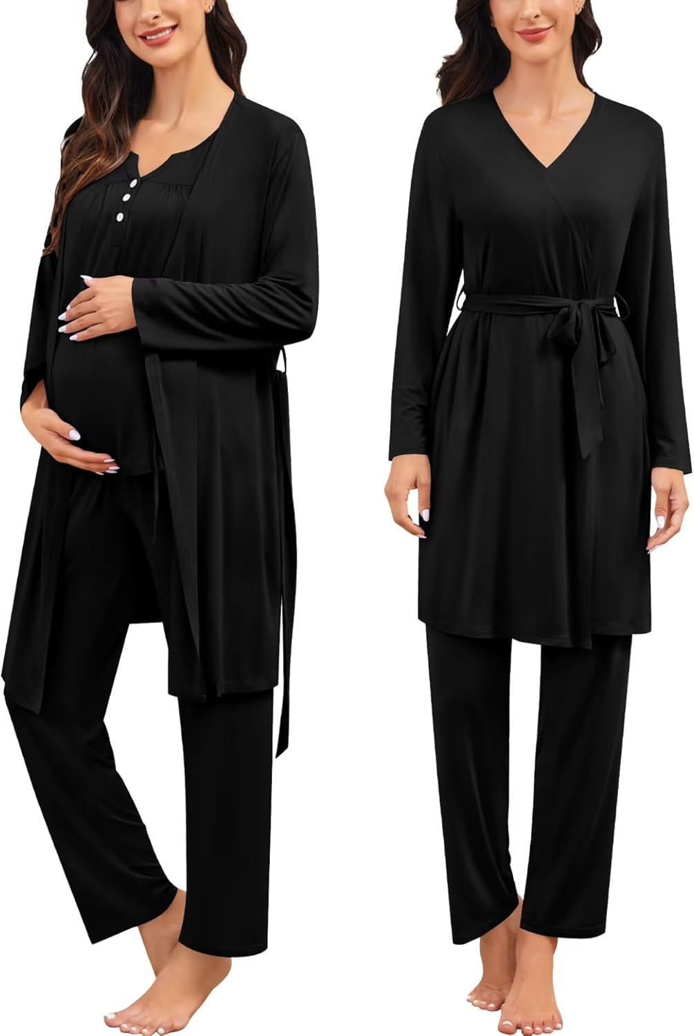 SWOMOG Maternity Nursing Pajamas Sets 3 PCS Women Postpartum Pajama Breastfeeding 3 in 1 Labor Delivery Button Pregnancy Pjs image number 5