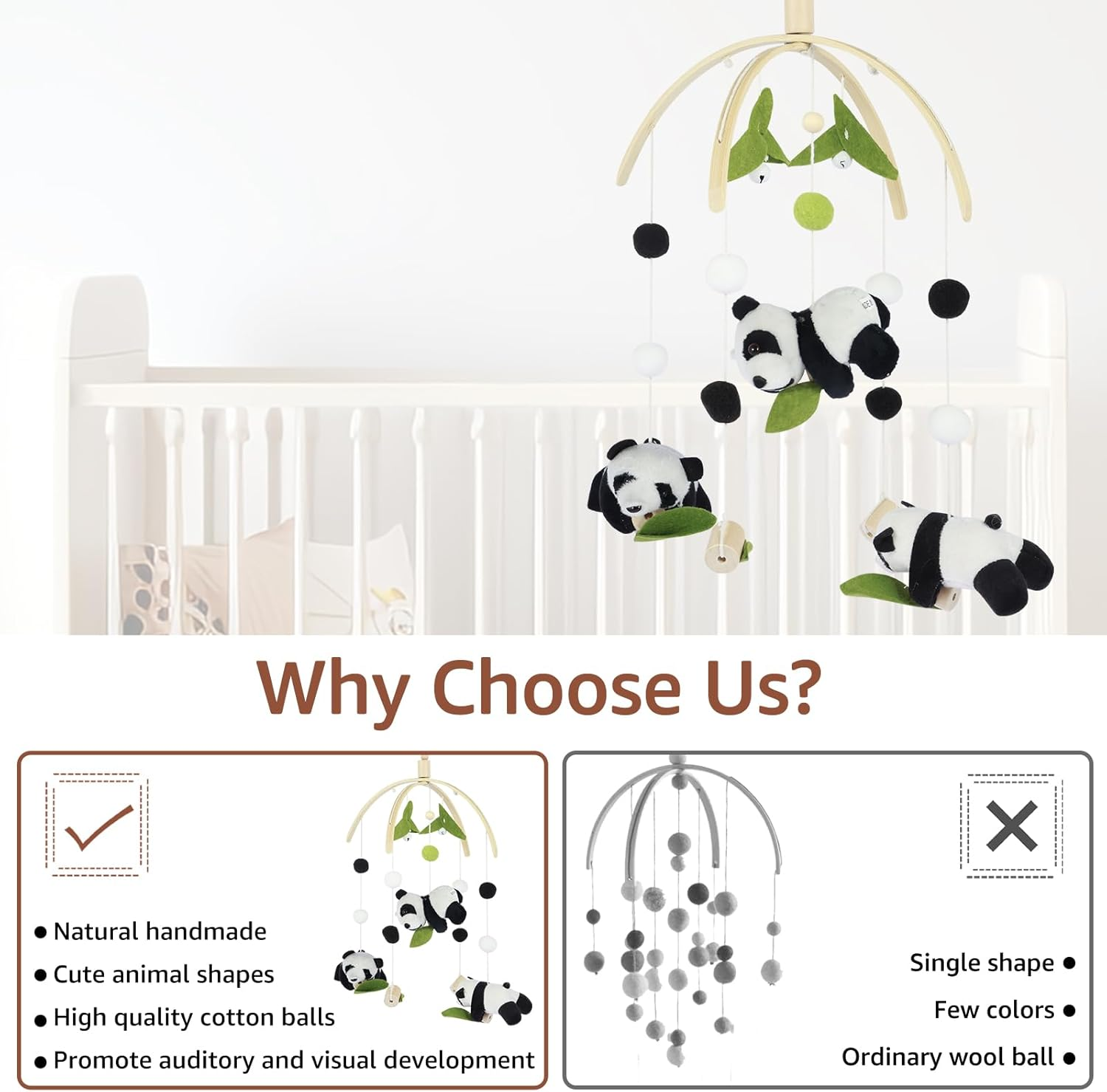Baby Bed Bell,Animals Baby Crib Mobile Wooden Hanging Baby Bed Bell Handmade Wildlife Nursery Mobile Soft Wooden Bed Bell Toy Cot Bed Pendant Decoration for Infants Boys Girls Bedroom Nursery (B Set) image number 4