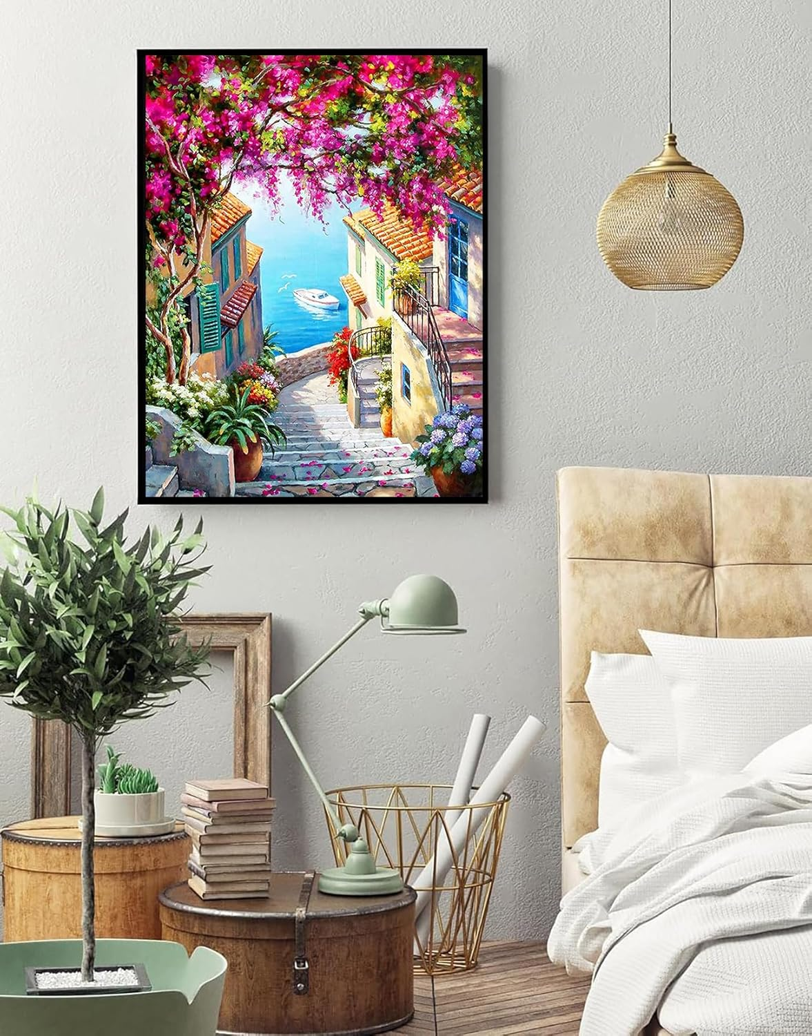 5D Diamond Painting Kits for Adult, Seaside Town Diamond Art Kits for Beginners, DIY Full Drill Diamond Dot Gem Art Kits for Home Decor 12 X 16 Inch