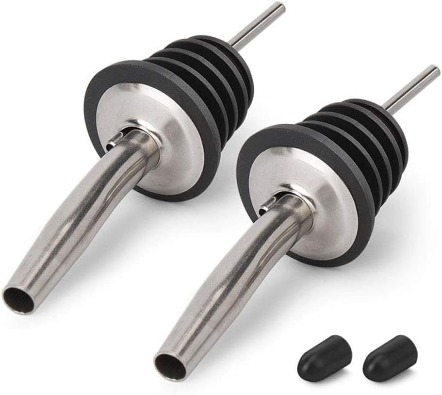 Oiltomn Stainless Steel Pourers, Speed Wine Bottle Pourer, Olive Oil and Vinegar Tapered Stopper Spout, Suitable for about 3/4" Bottle Mouth, with Sealed Dust Caps (2PCS) image number 2