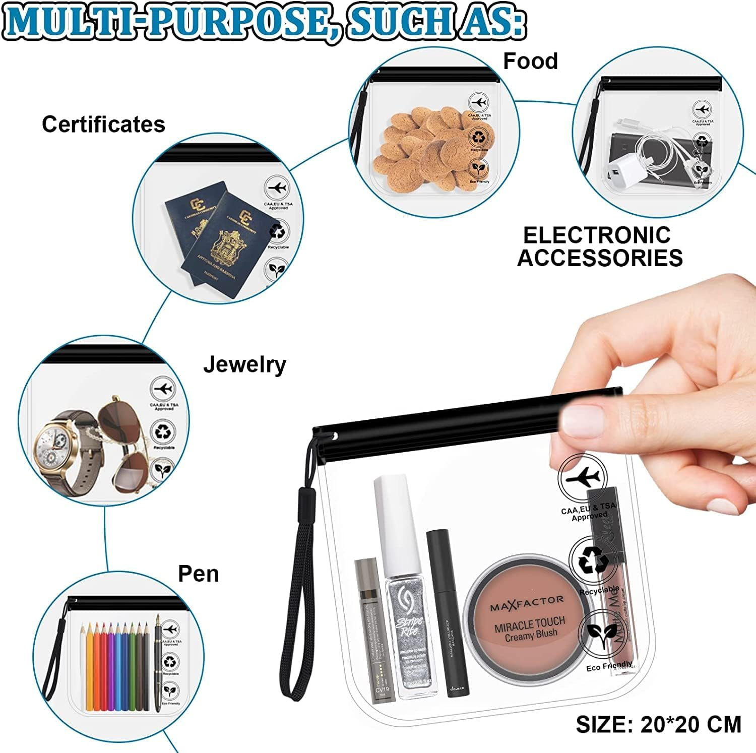 SYTHAK Clear TSA Approved Toiletry Bag,4 Pack Quart Size Carry-On Travel Makeup Pouch with Hand Rope Airport Airline Compliant Transparent Bag for Wash Liquids Bottles Tubes Cosmetics Container image number 2