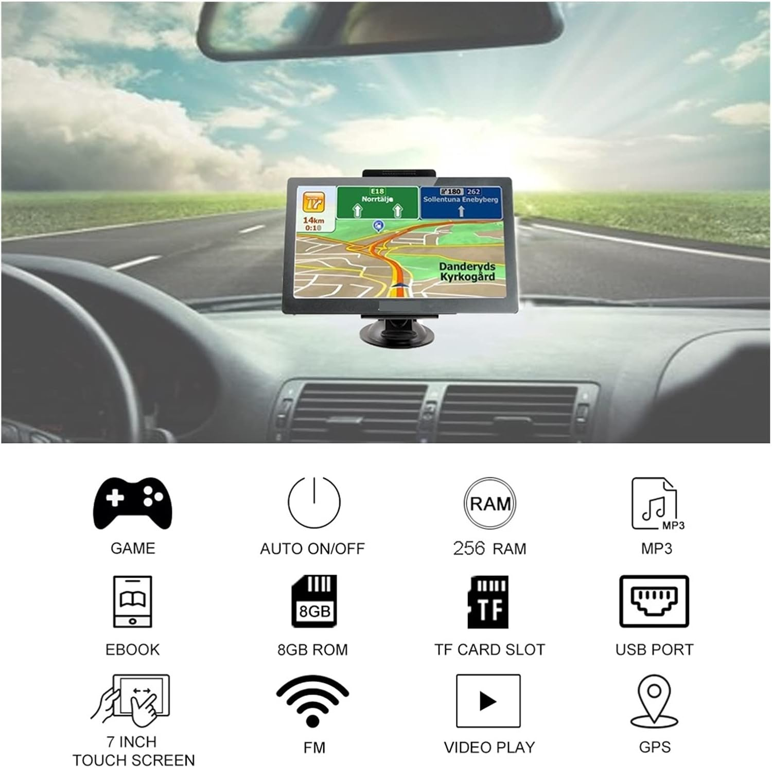 GPS Car Navigator, 7 Inch HD Camping Car/Truck/Vehicle GPS Navigation Built in 8GB+256M Bluetooth MP3/MP4 Players for Car Truck Rv(Without Bluetooth) image number 3