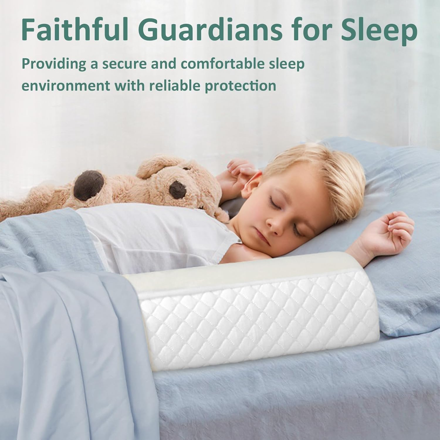 Toddler Bed Rail Bumpers [2 Pack] Safety Sleep Bedside Rail Guard for Toddlers & Kids & Baby | Memory Foam Long Pillow Pads with Non-Slip Machine Washable Cover by Shinnwa image number 1