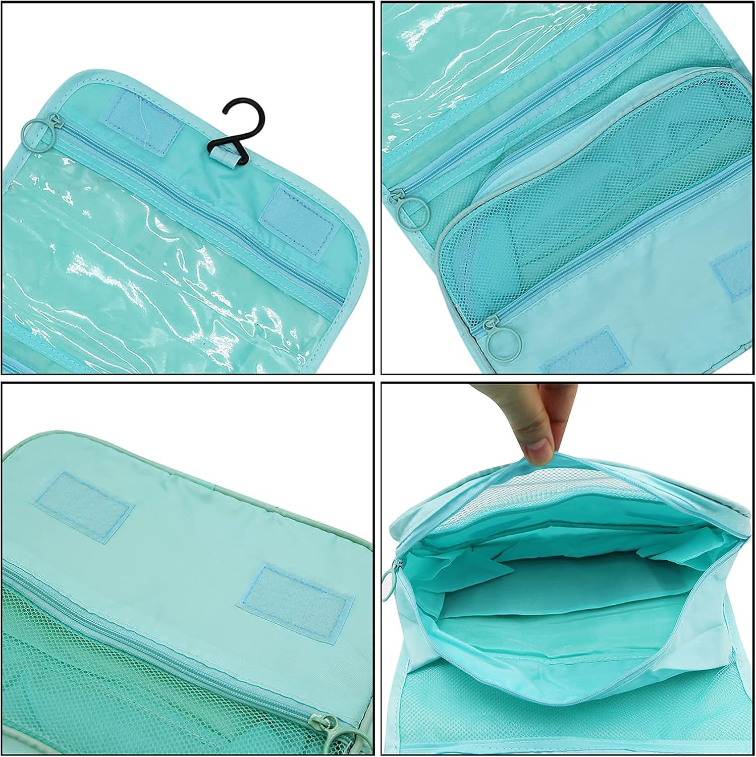 DDPOND Toiletry Bag, Large Cosmetic Makeup Travel Organizer Cosmetic Bag, Waterproof Shower Bag with Hanging Hook, Lake Blue