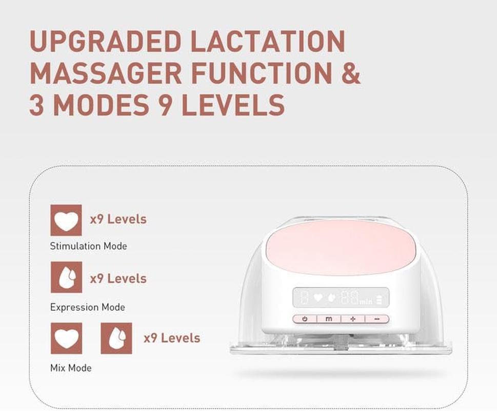 IKARE Wearable Breast Pump Hands Free, Pain Free Portable Electric Breastfeeding Pump with 3 Mode & 9 Levels, Rechargeable Milk Pump for Travel & Home, Super Quiet, 24Mm Flange image number 3