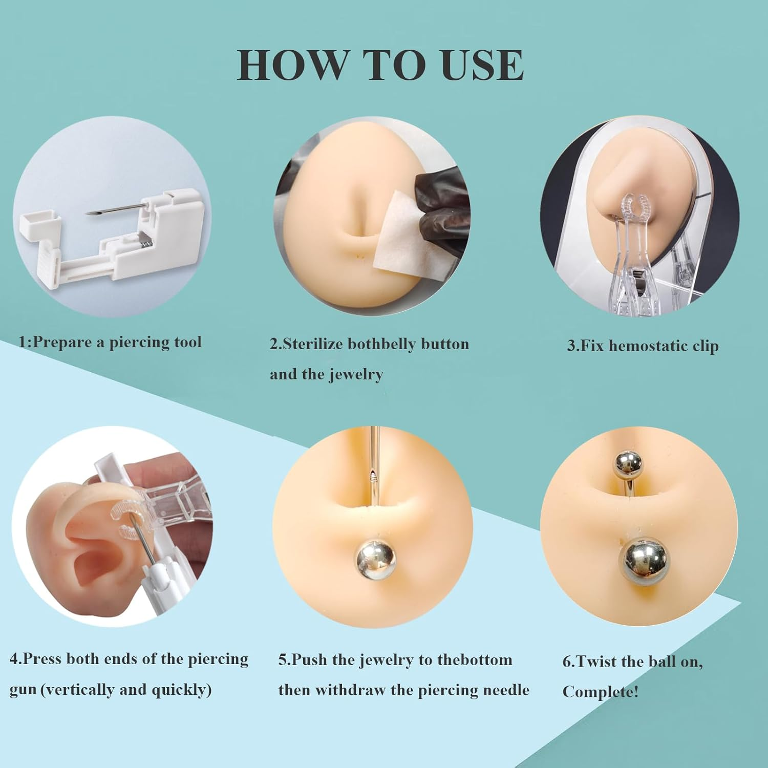 Orglace Body Piercing Kit for Nipple,Tongue,Eyebrow,Lip,Belly Button,316L Surgical Stainless Steel Ring,At Home Self Body Piercer Kit image number 3