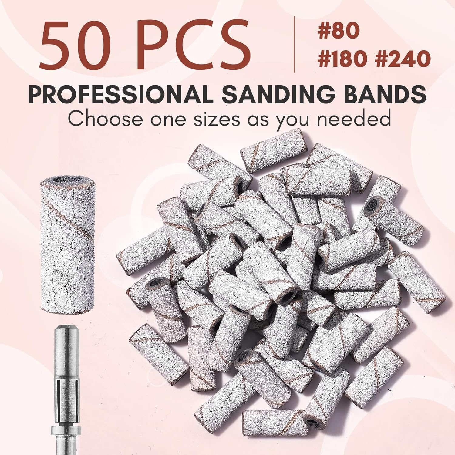 Makartt Sanding Bands for Nail Drill:50 Pcs Small Nail Sanding Files with 2025 Upgrade Design 3.1Mm Mandrel Bits,180 Medium Grits (White, #180) image number 1