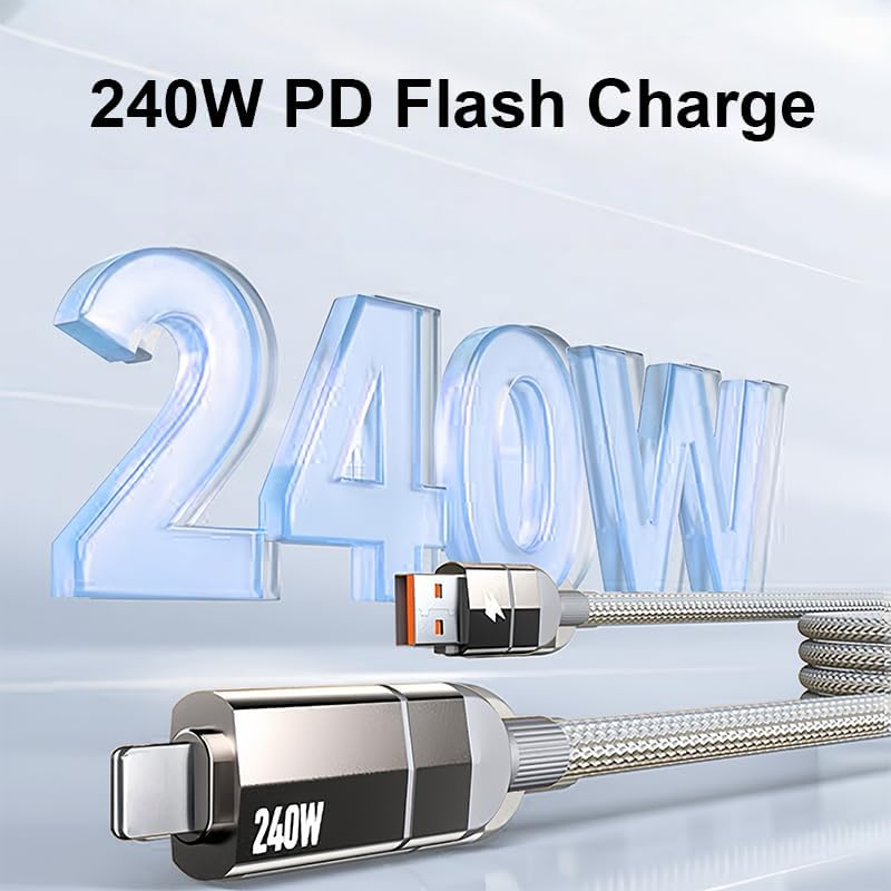 AMITOME 240W 4 in 1 Magnetic Coiled Cable 1.2M,USB A/C to USB C and IP Port Nylon Braided Mfi Certified Fast Charging Cord Compatible with Air 17 16 15 14 Pro/Macbook/Samsung and More-Black image number 6