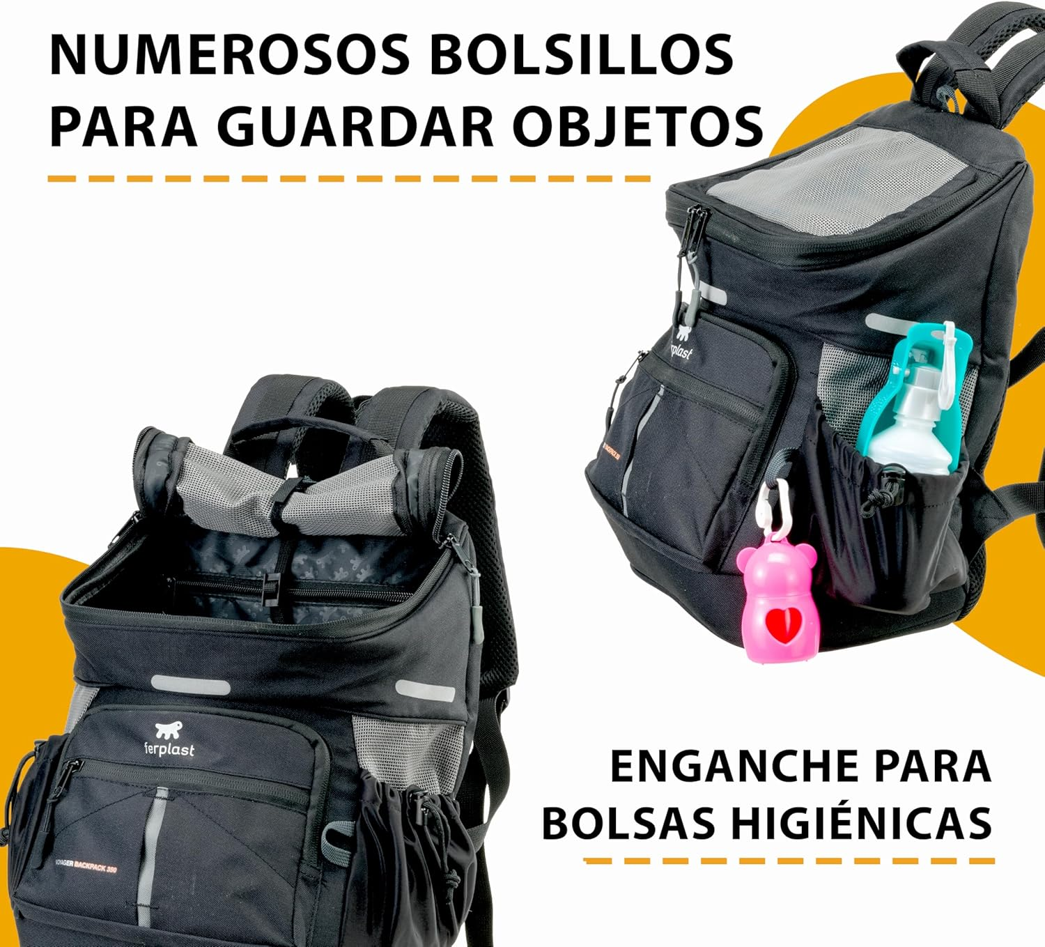 Ferplast Voyager Backpack Dog Backpack Cat Backpack Dog Bag Dog Crate Wide Mouth Adjustable Straps Seat Belt with Cushion Max 10Kg 29 X 21 X 36 H Black image number 4