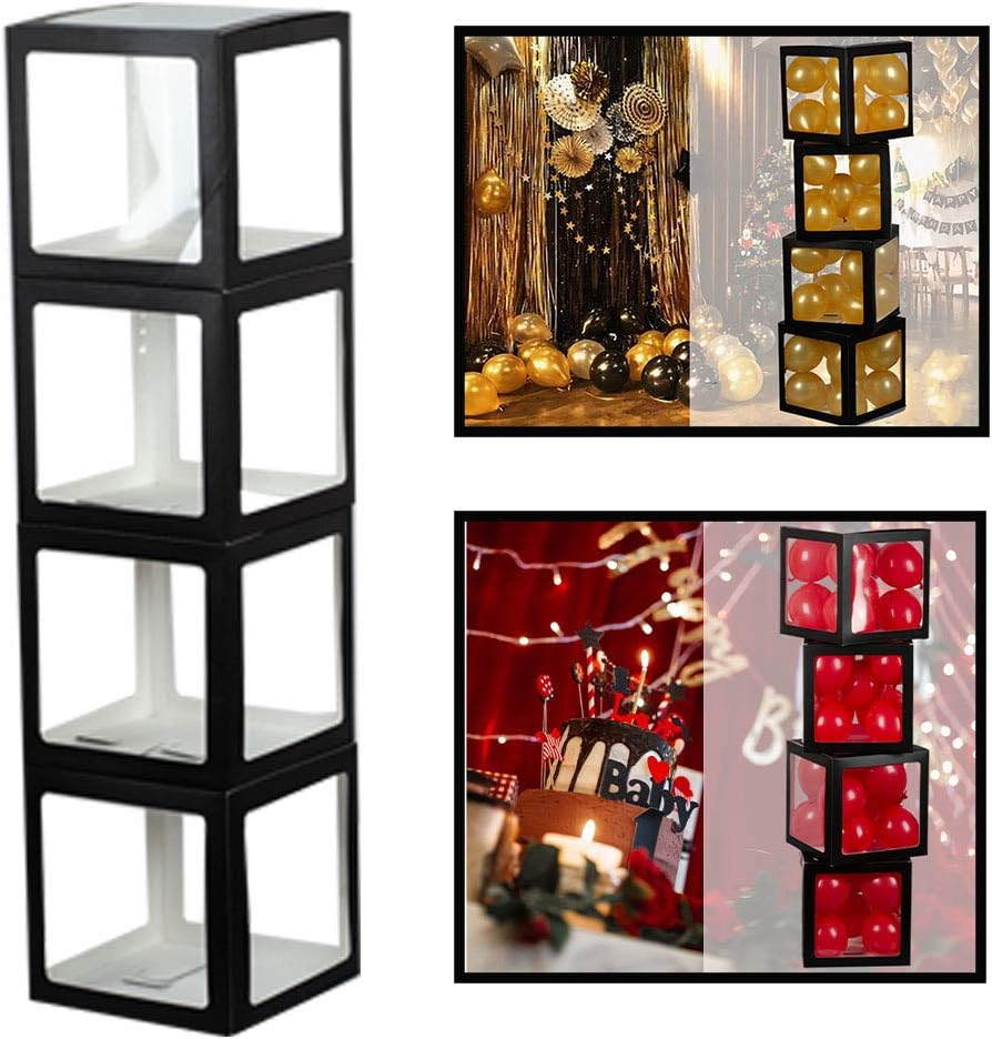 Aimto Clear Balloon Boxes for Party Decorations - Black - 4Pcs