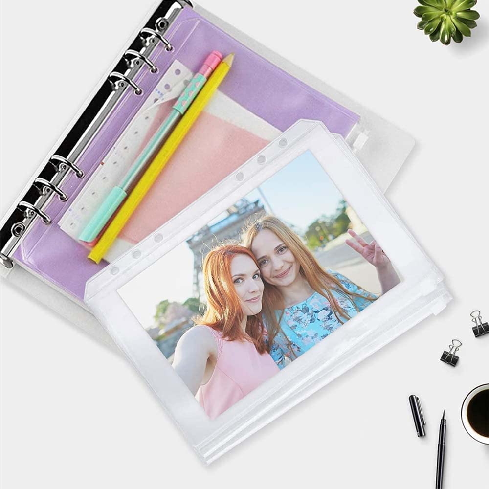 12 PCS Binder Pockets,A5 Size Binder Zipper Folders ，6 Holes Refillable Pouch Document Filing Bags, PVC Loose Leaf Bags for 6 Rings Binder Notebooks Planner[Waterproof]