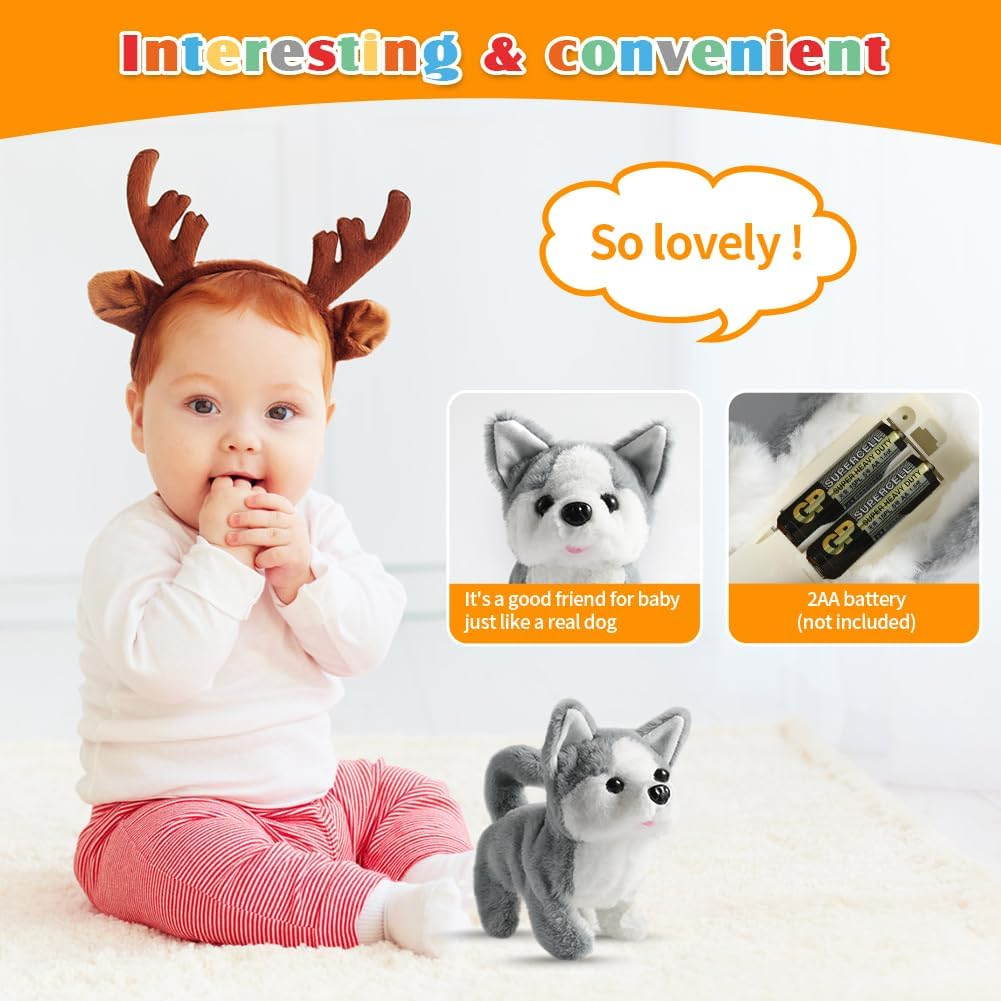 Plush Husky Toy Puppy Electronic Interactive Dog - Walking, Barking, Tail Wagging, Stretching Companion Animal for Kids image number 5