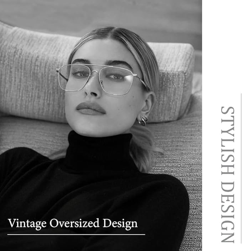 Non  Glasses for Women Men, Classic Square Clear Lens Metal Frame Glasses, Fashion Clear Glasses for Daily Wear image number 5