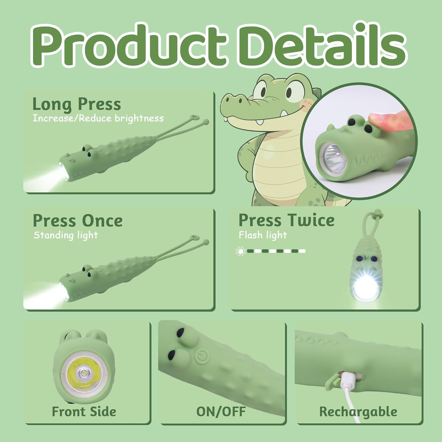 Phoselpida Silicone LED Flashlight,Rechargeable Cute Animal Shaped Silicone Flashlight,Crocodile and Dog Flashlight,Gifts for Camping Essentials Gear,Birthday,Christmas and New Year (2PCS) Dog Torch image number 4