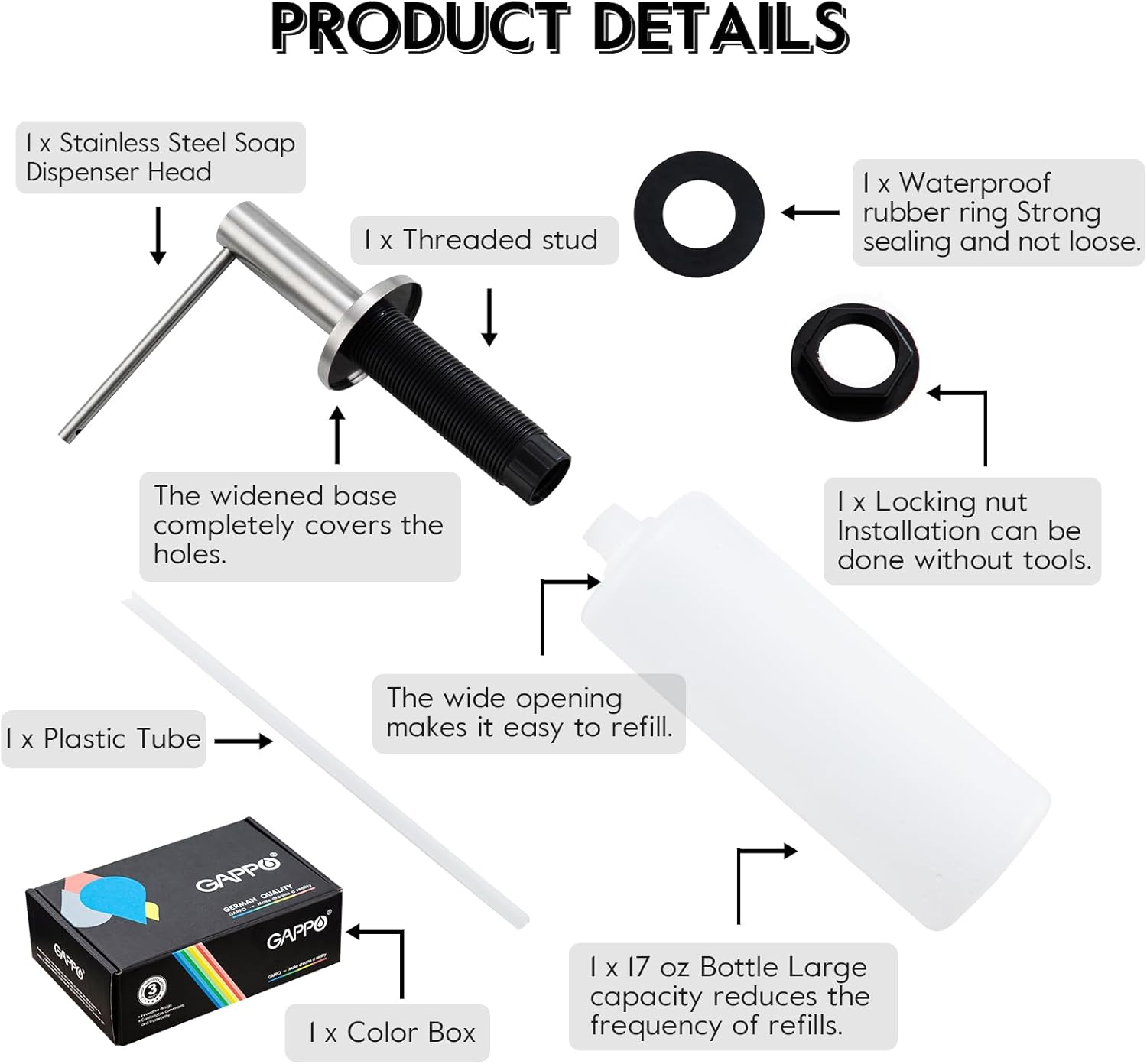 Soap Dispenser for Kitchen Sink Brushed Nickel Stainless Steel Countertop Pump Hand Lotion Built in Bottlend Lotion Built in Bottle image number 6