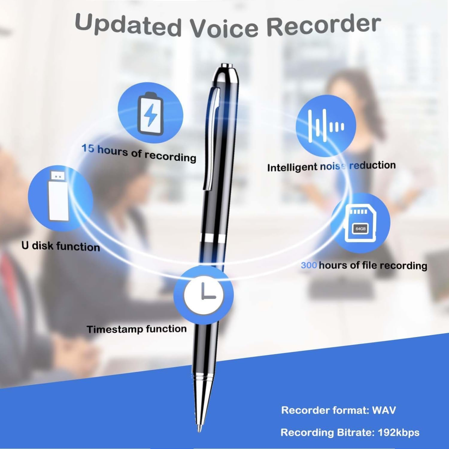 Voice Recorder, Mini Voice Activated Recorder, Micro Recording Devices, 30 Hours Battery Time Digital Small Sound Recorders Device Audio Recorder (16GB) - V1 - 64Gb image number 3