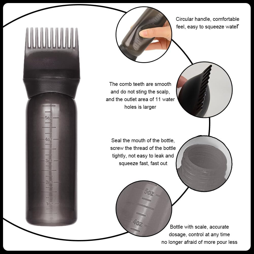 EACHPT Hair Oil Applicator Bottle, 3PCS Hair Applicator Bottle Root Comb Applicator Bottle with Continuous Spray Bottle 300Ml,Oil Applicator for Hair with Graduated Scale for Salon Home DIY image number 4