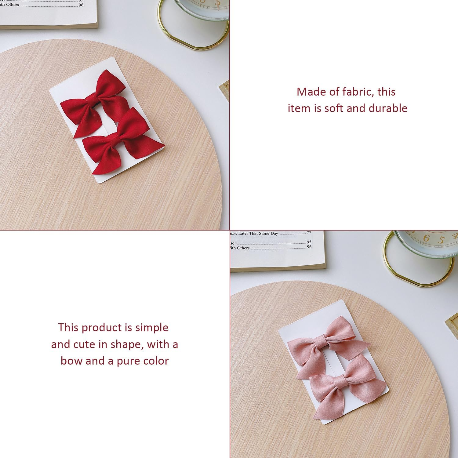 4 Pairs Bow Hair Pins, Simple, Solid Colour, Cute Hair Accessories for Girls, Elee Fastening Clips, Fashionable Hairstyle Decoration image number 4