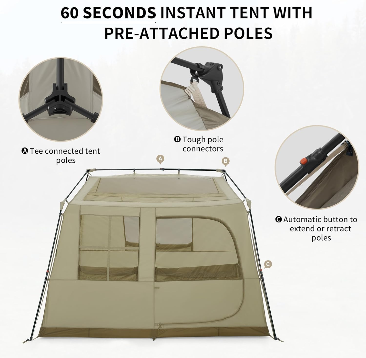 Naturehike Village Series Tent, Instant Pop up Family Tent, Upgraded Spacious Portable One-Piece Bracket Tent for 4-8Pinstant Easy Set up Camping Tent image number 2