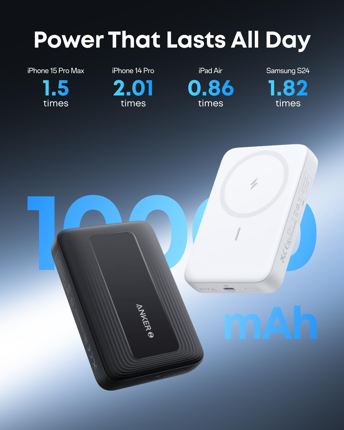 Anker Zolo Magnetic Power Bank, Compact 10,000Mah Wireless Portable Charger with 30W Max Fast Charging, Skin-Friendly and Durable Battery Pack, for Iphone 17/16/15/14 Series, Airpods, and More (White) image number 1