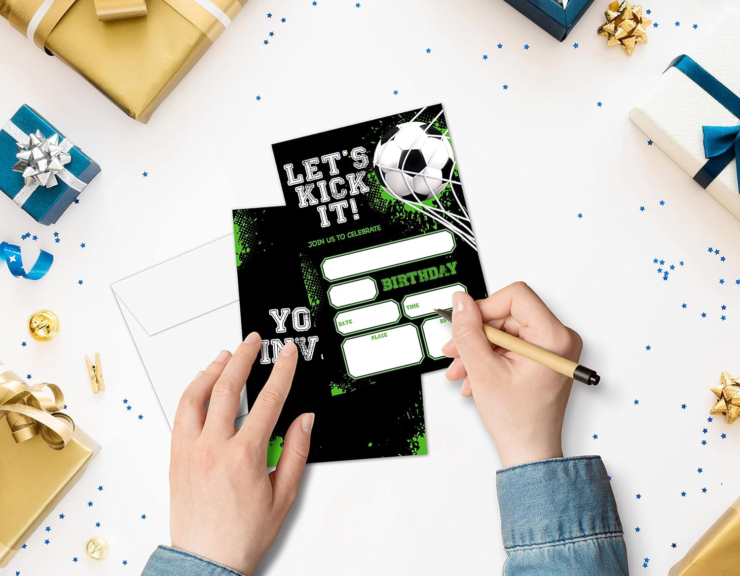 OICPYD Soccer Birthday Invitations, Soccer Birthday Party Invitations for Boys Girls Kids, Football Sports Fill in Party Invites, Decorations, Favors, 20 Invitations with Envelopes (B06) image number 1