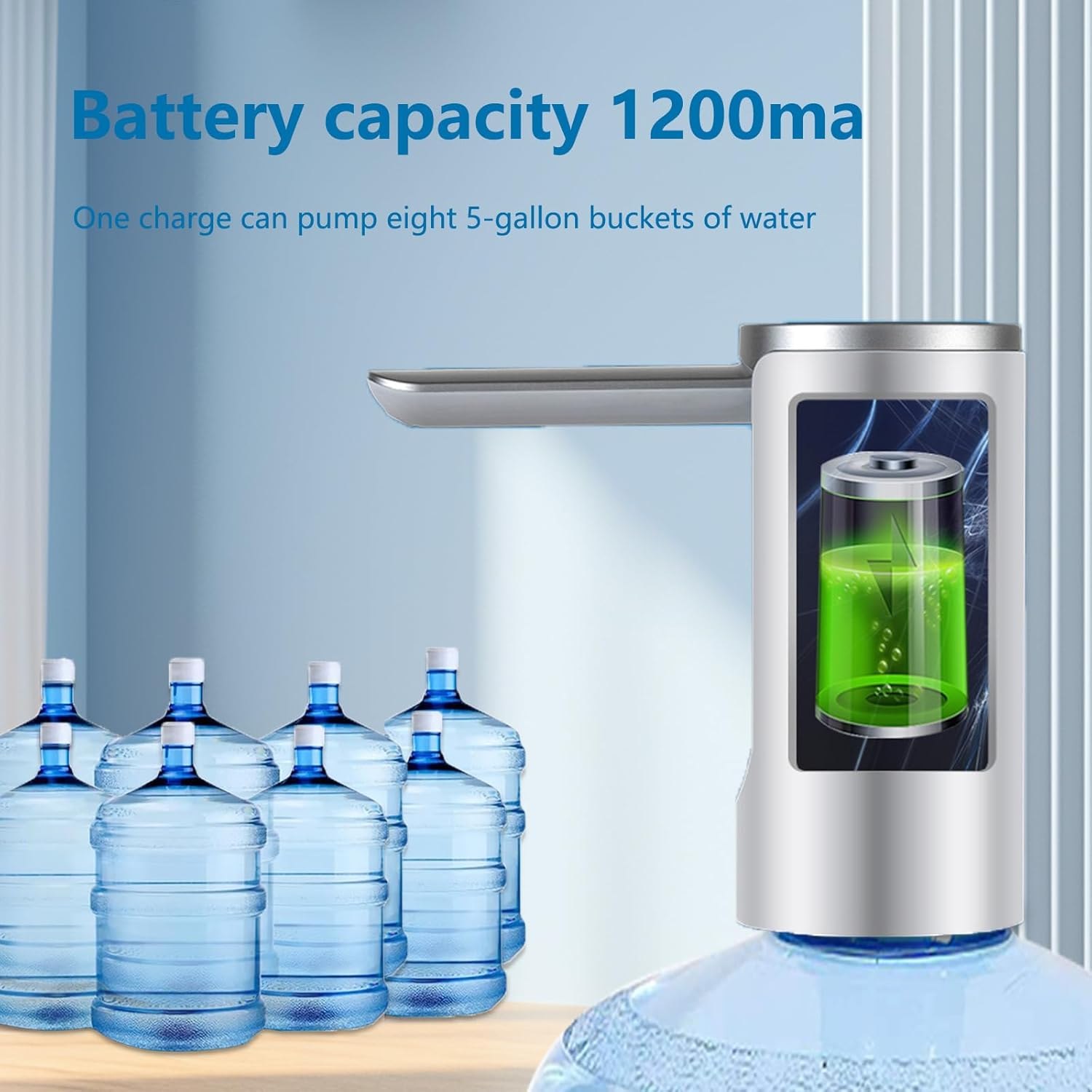 Smart Water Dispenser, Electric Portable Water Bottle Pump Rechargeable USB Charging Manual Folding Spout for Kitchen Office Home Camping Bedroom Campervan White image number 4