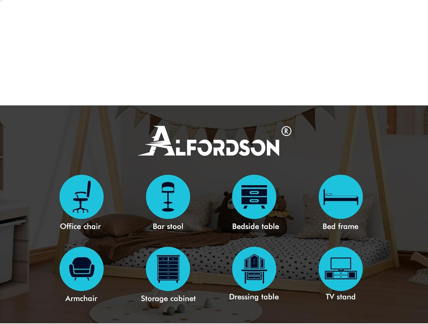 ALFORDSON Wooden Timber House Bed Frame Teepee Single, Solid Wood Bed Base Foundation Children'S Mattress Base Platform, Taran Series Bedroom Furniture, Thomas Series, Wood Color image number 2