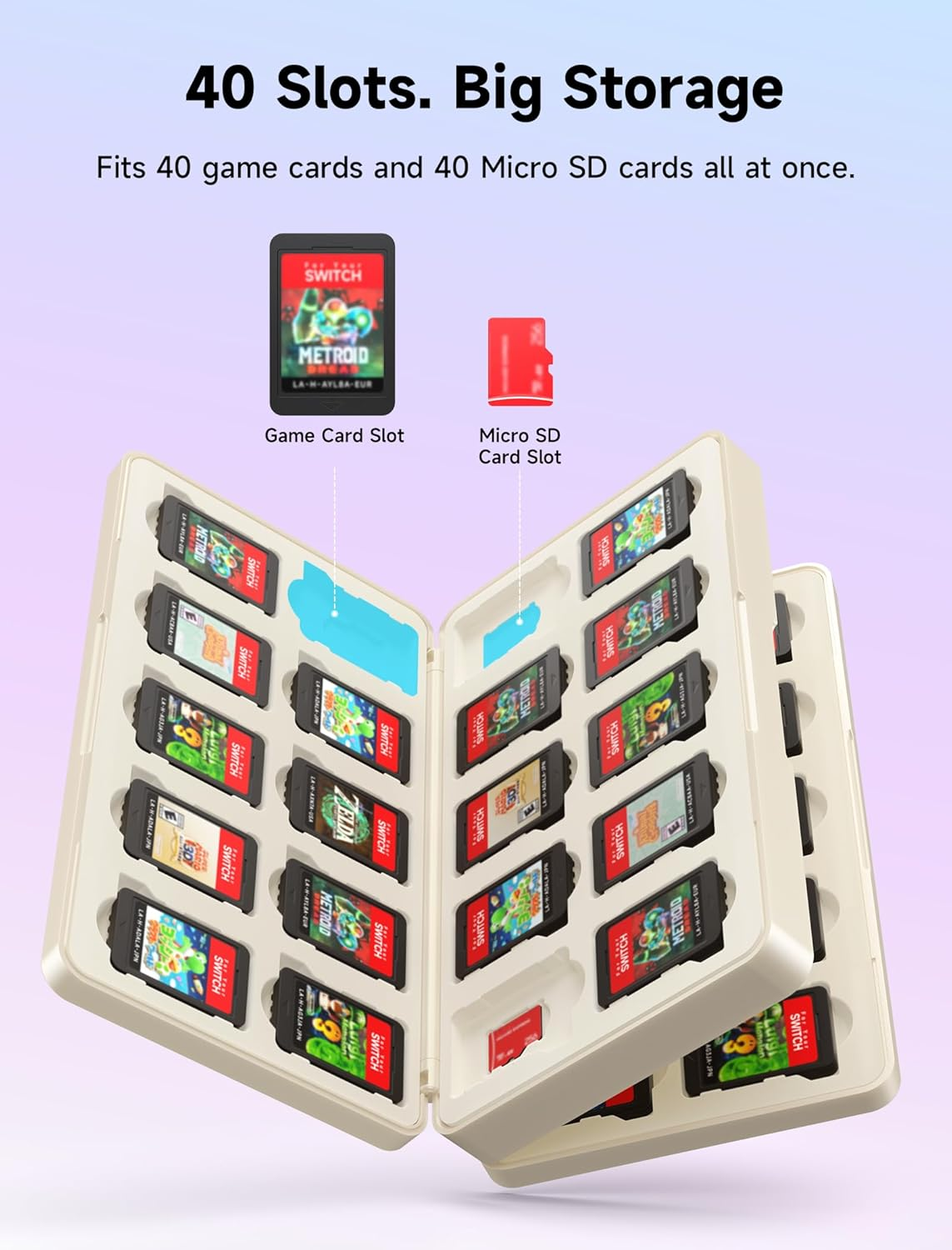 JSAUX Game Card Case for Nintendo Switch 2 (2025), Switch OLED & Lite, 40-Slot Hard Shell Storage Holder for 40 Game Cartridges & Micro SD Cards, Compact Gaming Card Organizer Box - Retro Red/White